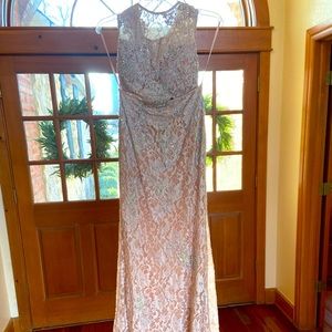 Jovani Cut Out Cream Lace Cutout Sequin Dress